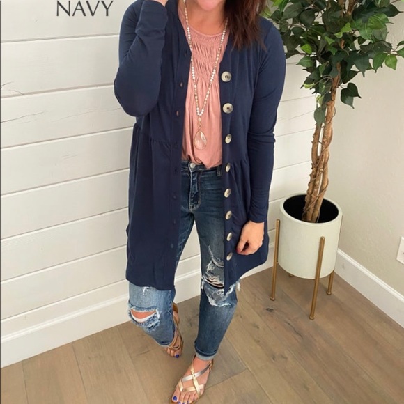 *BNWOT* Large Zenana Button Up Navy Cardigan - Picture 1 of 7